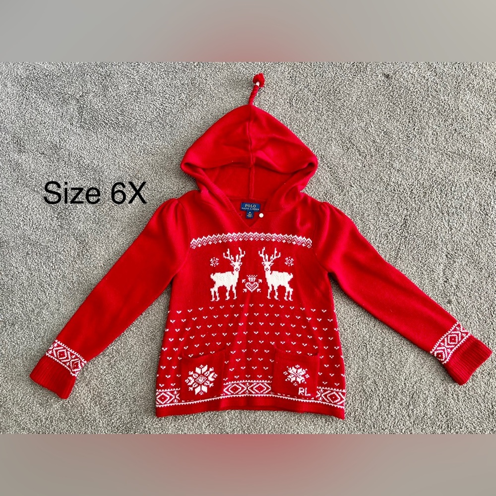 POLO Holiday Knit Hooded Sweater w/ Reindeer & Snowflakes